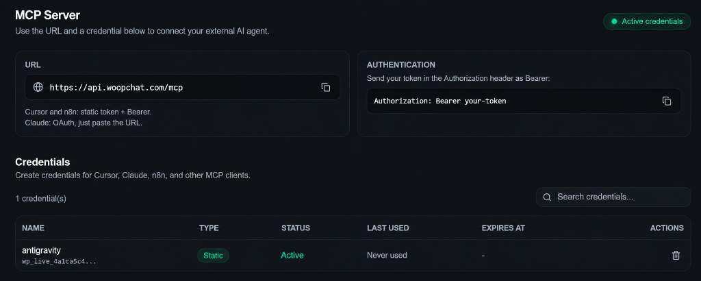 Woopchat Model Context Protocol (MCP) Server